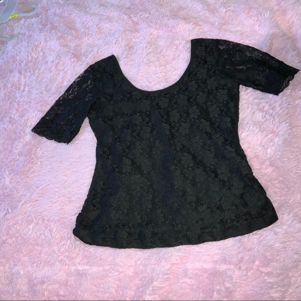 Black Lace Low Scoop Dress Shirt